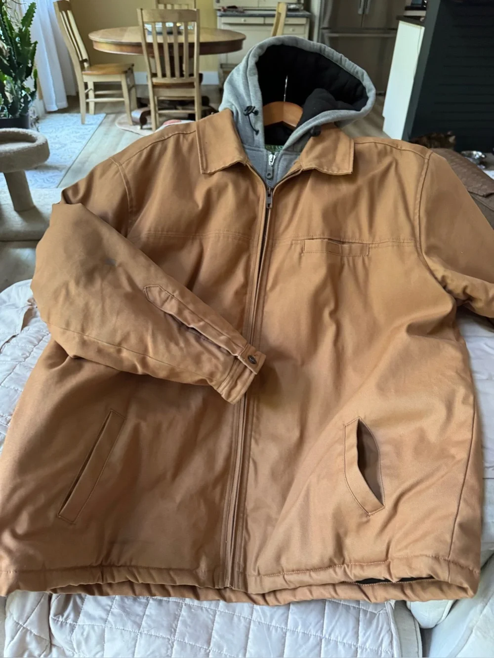 Men's Tan Hooded Field Jacket with Removable Grey Liner
